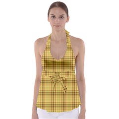 Plaid Yellow Fabric Texture Pattern Babydoll Tankini Top by paulaoliveiradesign