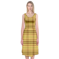 Plaid Yellow Fabric Texture Pattern Midi Sleeveless Dress by paulaoliveiradesign