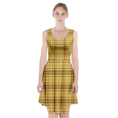 Plaid Yellow Fabric Texture Pattern Racerback Midi Dress by paulaoliveiradesign