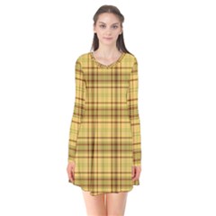 Plaid Yellow Fabric Texture Pattern Flare Dress by paulaoliveiradesign