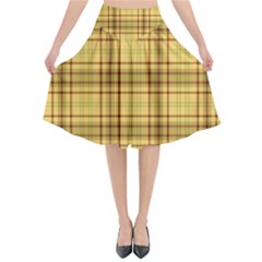 Plaid Yellow Fabric Texture Pattern Flared Midi Skirt