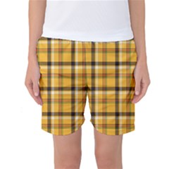 Yellow Fabric Plaided Texture Pattern Women s Basketball Shorts by paulaoliveiradesign