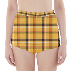 Yellow Fabric Plaided Texture Pattern High-waisted Bikini Bottoms by paulaoliveiradesign