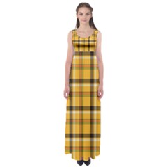 Yellow Fabric Plaided Texture Pattern Empire Waist Maxi Dress by paulaoliveiradesign