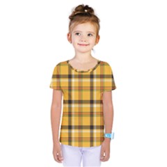 Yellow Fabric Plaided Texture Pattern Kids  One Piece Tee