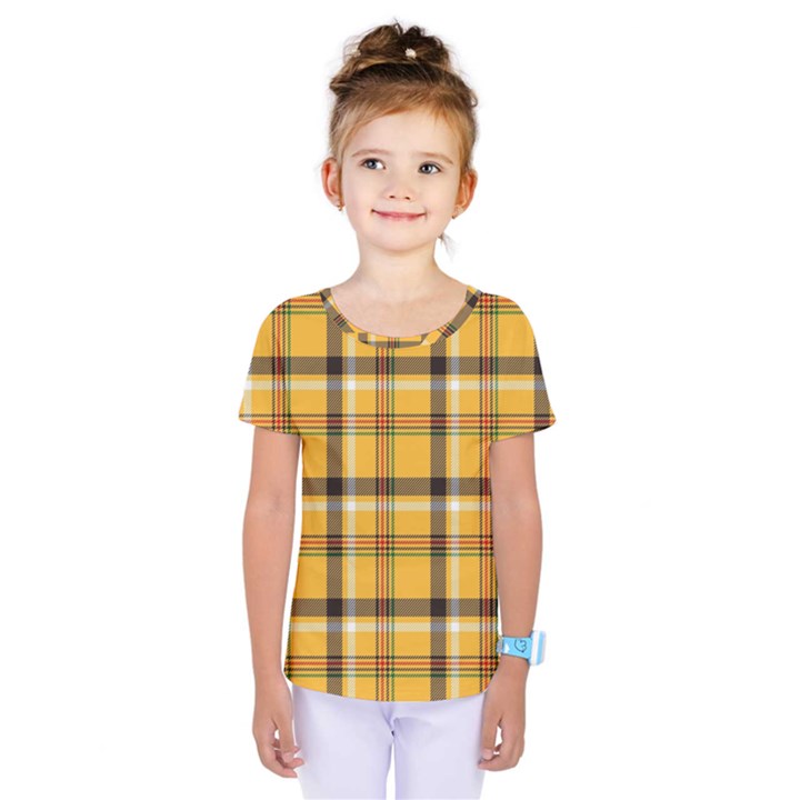 Yellow Fabric Plaided Texture Pattern Kids  One Piece Tee