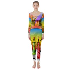 African American Women Long Sleeve Catsuit