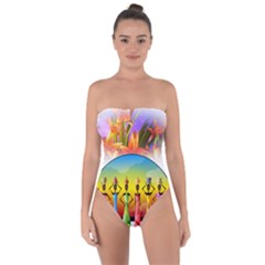 African American Women Tie Back One Piece Swimsuit