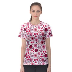 Red Floral Seamless Pattern Women s Sport Mesh Tee