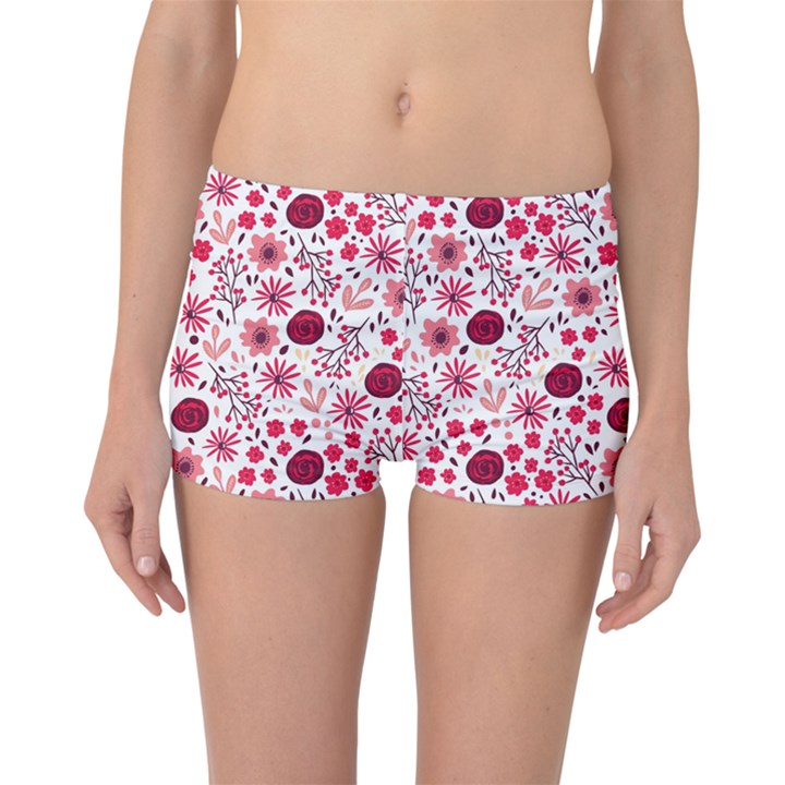 Red floral seamless pattern Boyleg Bikini Bottoms