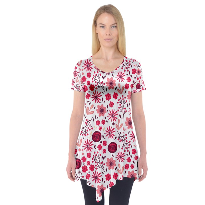 Red floral seamless pattern Short Sleeve Tunic 