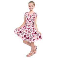 Red Floral Seamless Pattern Kids  Short Sleeve Dress by TastefulDesigns