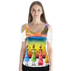 African American Women Butterfly Sleeve Cutout Tee 