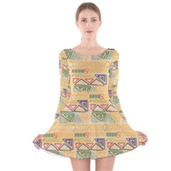 Hand Drawn Ethinc Pattern Background Long Sleeve Velvet Skater Dress