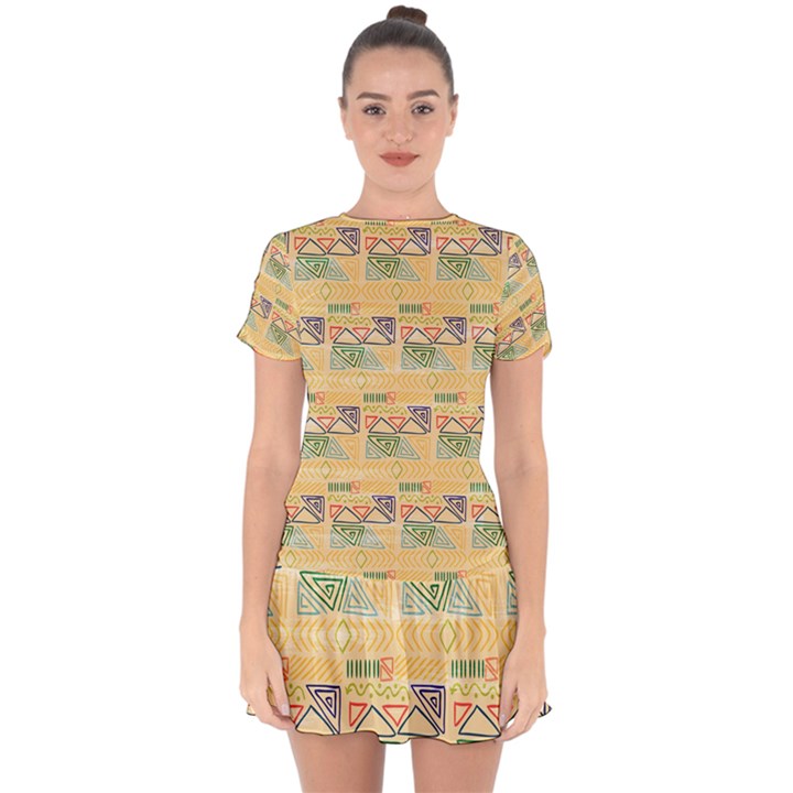 Hand drawn ethinc pattern background Drop Hem Mini Chiffon Dress