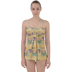 Hand Drawn Ethinc Pattern Background Babydoll Tankini Set