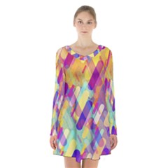 Colorful Abstract Background Long Sleeve Velvet V-neck Dress