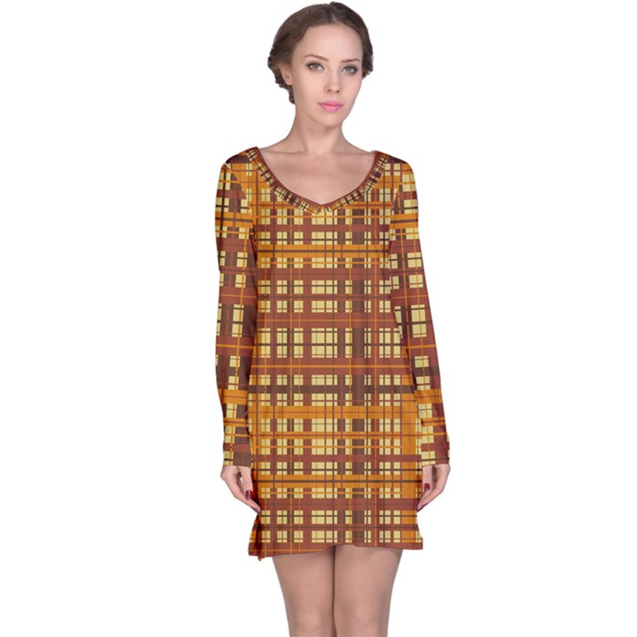 Plaid Pattern Long Sleeve Nightdress