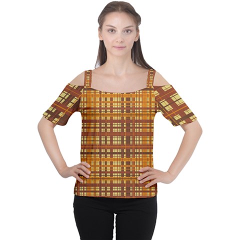 Plaid Pattern Cutout Shoulder Tee by linceazul