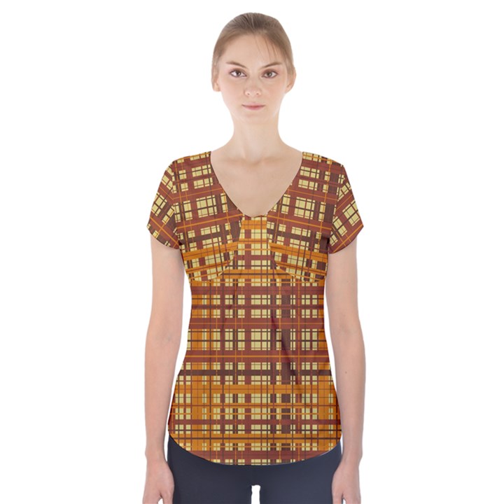 Plaid Pattern Short Sleeve Front Detail Top