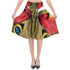 Butterfly Bright Vintage Drawing Flared Midi Skirt