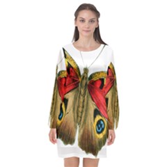 Butterfly Bright Vintage Drawing Long Sleeve Chiffon Shift Dress  by Nexatart