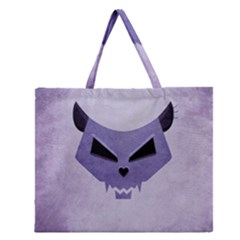 Purple Evil Cat Skull Zipper Large Tote Bag by CreaturesStore