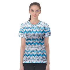 Baby Blue Chevron Grunge Women s Sport Mesh Tee