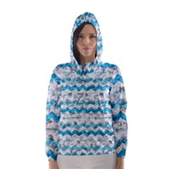 Baby Blue Chevron Grunge Hooded Wind Breaker (women)