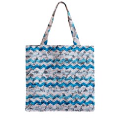 Baby Blue Chevron Grunge Zipper Grocery Tote Bag