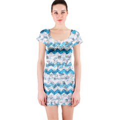 Baby Blue Chevron Grunge Short Sleeve Bodycon Dress by designworld65