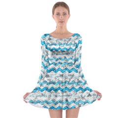 Baby Blue Chevron Grunge Long Sleeve Skater Dress by designworld65