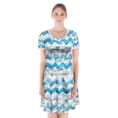 Baby Blue Chevron Grunge Short Sleeve V-neck Flare Dress by designworld65