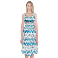 Baby Blue Chevron Grunge Midi Sleeveless Dress by designworld65