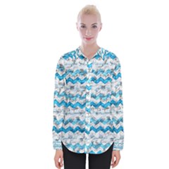 Baby Blue Chevron Grunge Womens Long Sleeve Shirt