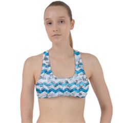 Baby Blue Chevron Grunge Criss Cross Racerback Sports Bra by designworld65