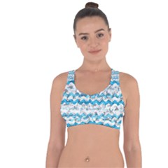 Baby Blue Chevron Grunge Cross String Back Sports Bra