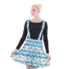 Baby Blue Chevron Grunge Suspender Skater Skirt