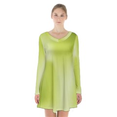 Green Soft Springtime Gradient Long Sleeve Velvet V-neck Dress by designworld65