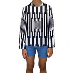 Black Stripes Endless Window Kids  Long Sleeve Swimwear by designworld65