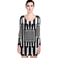 Black Stripes Endless Window Long Sleeve Bodycon Dress