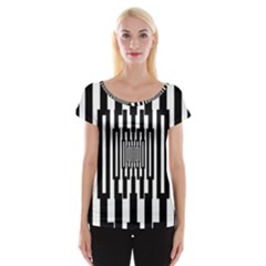 Black Stripes Endless Window Cap Sleeve Tops by designworld65