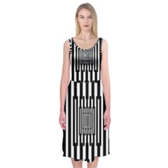 Black Stripes Endless Window Midi Sleeveless Dress by designworld65