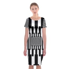 Black Stripes Endless Window Classic Short Sleeve Midi Dress by designworld65