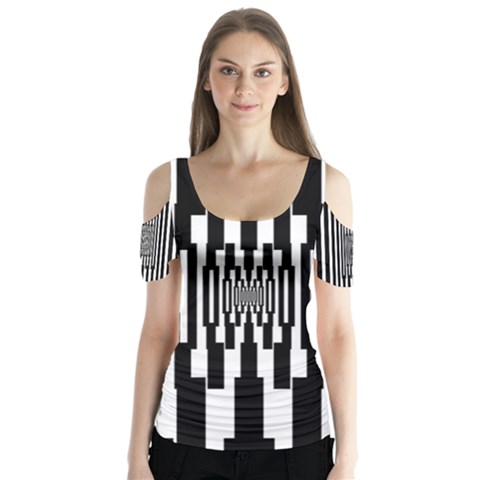 Black Stripes Endless Window Butterfly Sleeve Cutout Tee  by designworld65