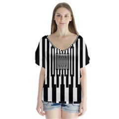 Black Stripes Endless Window Flutter Sleeve Top by designworld65