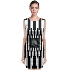 Black Stripes Endless Window Sleeveless Velvet Midi Dress by designworld65