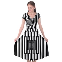 Black Stripes Endless Window Cap Sleeve Wrap Front Dress by designworld65