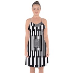 Black Stripes Endless Window Ruffle Detail Chiffon Dress