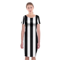 Black And White Stripes Classic Short Sleeve Midi Dress by designworld65